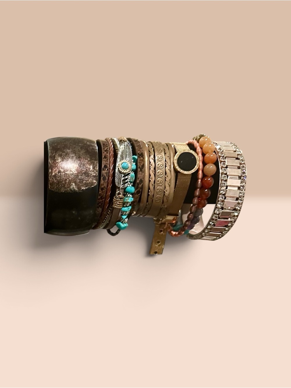 Bohemian Stacked Bracelet Set Turquoise Leather Feather Crystal Statement Cuff